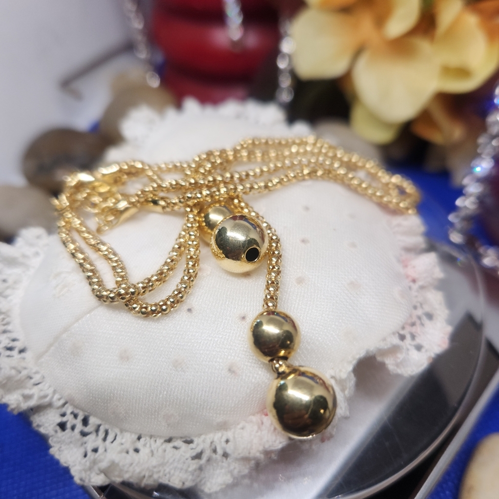 Elegant 925 STERLING SILVER Italy Popcorn Lariat Necklace Gold Over 16" 18"